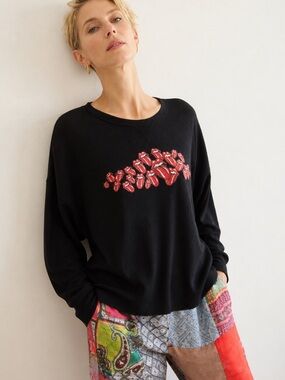 Rolling Stones Black Waffle Knit Graphic Thermal Top
